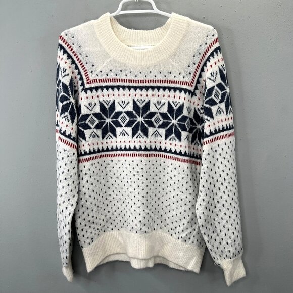 Abercrombie & Fitch Nordic Fair Isle Sweater M White Blue Ski Cabincore Pullover - Picture 1 of 5